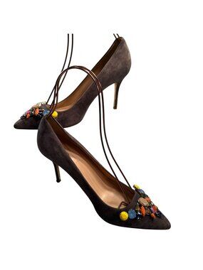 J Crew Elise Italy Suede Pumps Womens Heels Pointed Toe Shoe Jewel Crystal